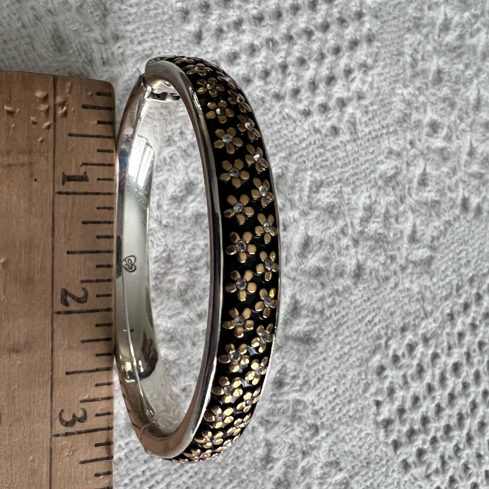 Brighton silver with gold flowers & rhinestones bangle bracelet - Picture 4 of 9